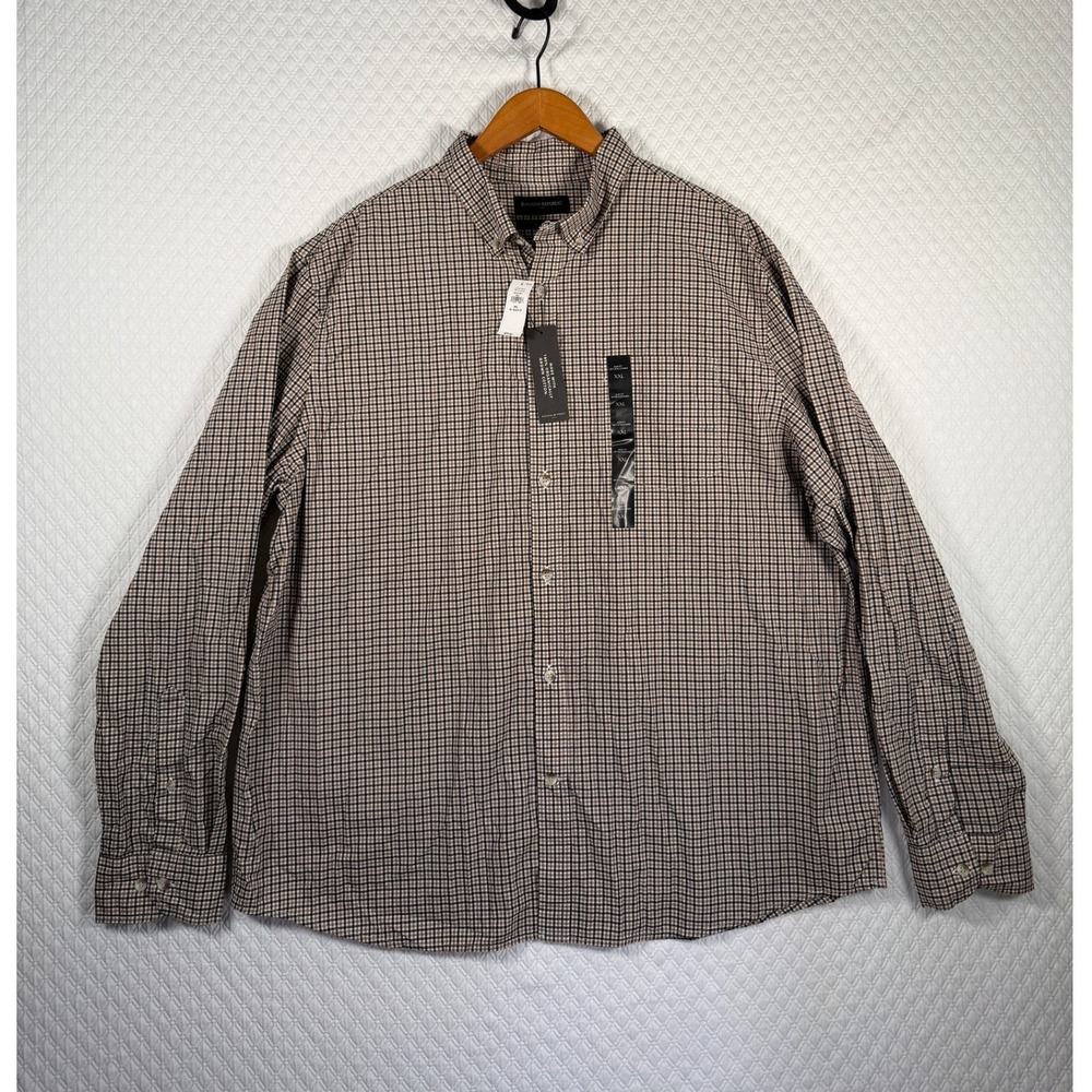 Banana Republic Mens XXL Slim Untucked Fit Shirt Brown Check Organic Cotton 5609